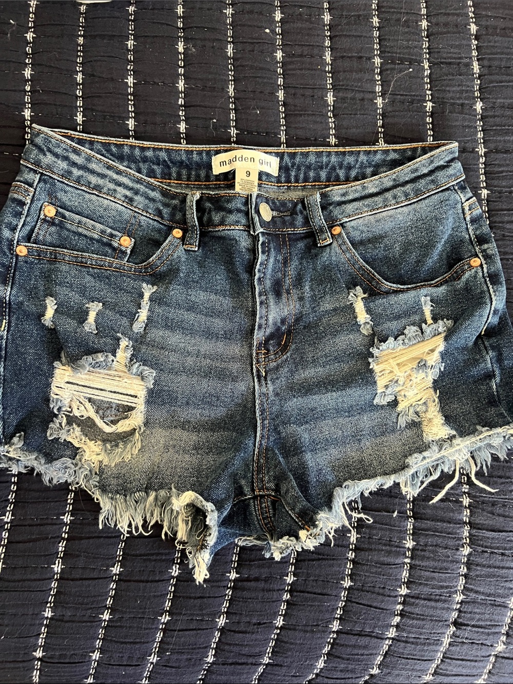 Madden Girl Blue Distressed Frayed Denim Shorts